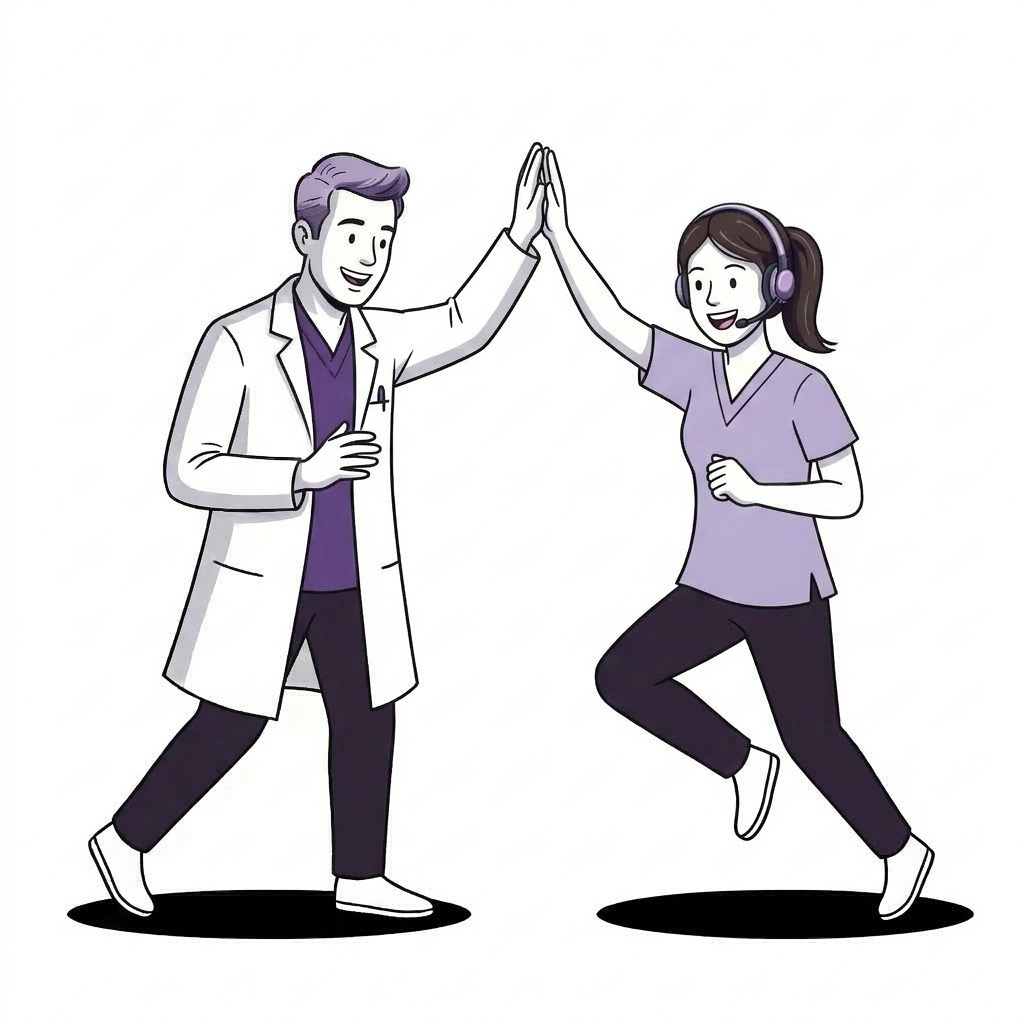 Doctor and receptionist high five