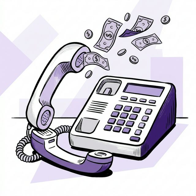 An illustration of an off the hook phone with money floating away