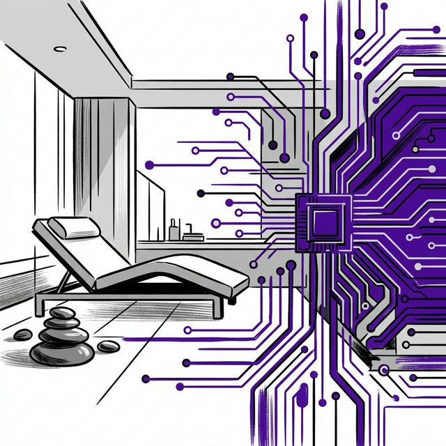 A minimalist med-spa interior integrated with AI circuits